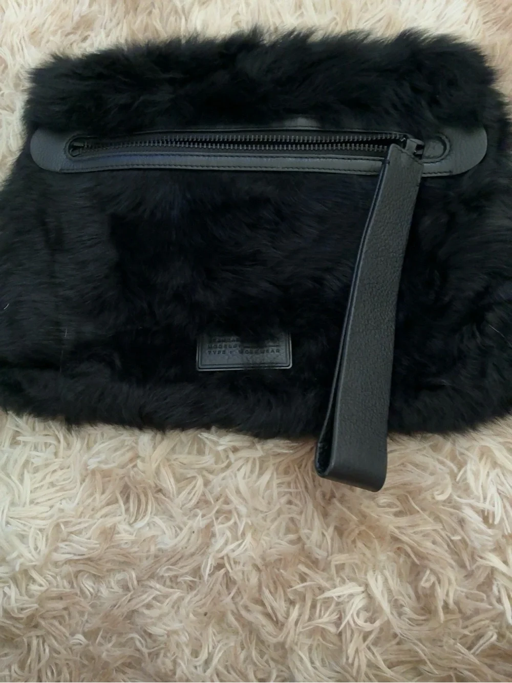 Marc By Marc Jacobs Black Leather Label on Real Lamb Fur
